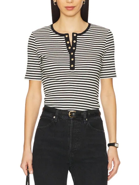 Anine Bing Tops - Anine Bing Alessia Tee in Cream & Black Stripe Small